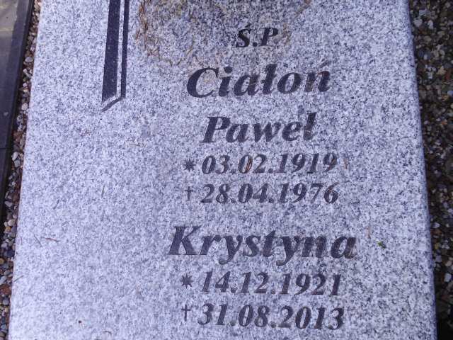 Krystyna Ciałoń 1921 Katowice - Grobonet - Wyszukiwarka osób pochowanych